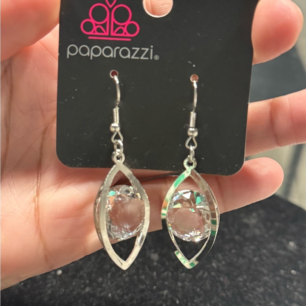 Paparazzi Silver Earrings with Clear Accents